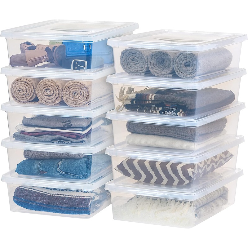 IRIS USA 28 Qt. Plastic Storage Container Bin with Latching Lid, Stackable Nestable Box Tote Closet Organization School Art Supplies – Clear, 1 Count (Pack of 10) | Bigbigmart.com