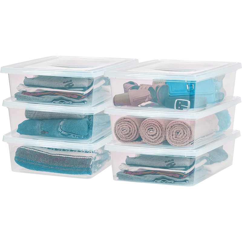 IRIS USA 28 Qt. Plastic Storage Container Bin with Latching Lid, Stackable Nestable Shoe Box Tote Shoebox Closet Organization School Art Supplies – Clear, 6 Pack | Bigbigmart.com