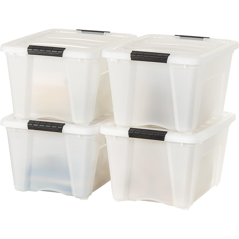IRIS USA 32 Qt. Plastic Storage Container Bin with Secure Lid and Latching Buckles, 4 pack – Pearl, Durable Stackable Nestable Organizing Tote Tub Box Toy General Organization Medium | Bigbigmart.com