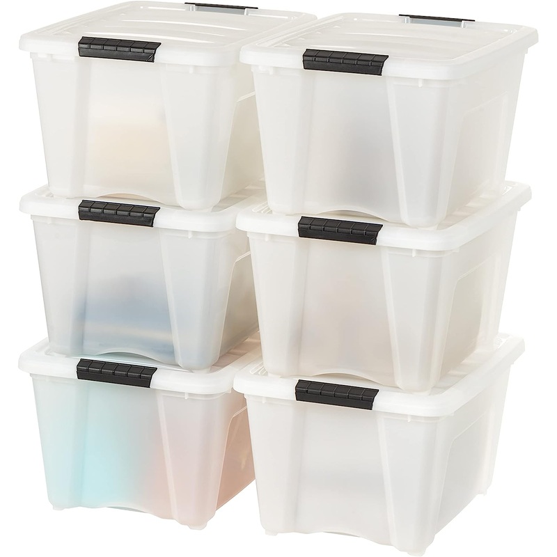 IRIS USA 32 Qt. Plastic Storage Container Bin with Secure Lid and Latching Buckles, 6 pack – Pearl, Durable Stackable Nestable Organizing Tote Tub Box Toy General Organization Medium | Bigbigmart.com