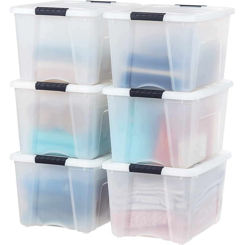 IRIS USA 40 Qt. Plastic Storage Container Bin with Secure Lid and Latching Buckles, 6 pack – Pearl, Durable Stackable Nestable Organizing Tote Tub Box Toy General Organization Medium | Bigbigmart.com