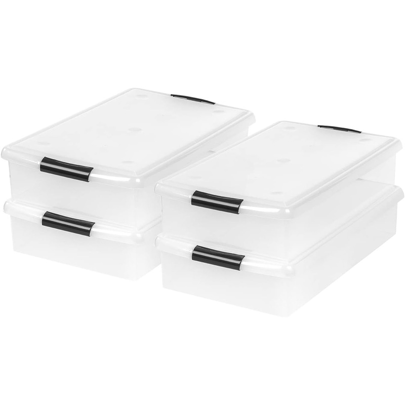 IRIS USA 40 Qt. Under Bed Plastic Storage Container with Secure Lids and Durable Buckles, 4-Pack – Pearl, Stackable Nestable Multi-Purpose Organizer for Clothes Shoes Duvets Bedding, Large | Bigbigmart.com