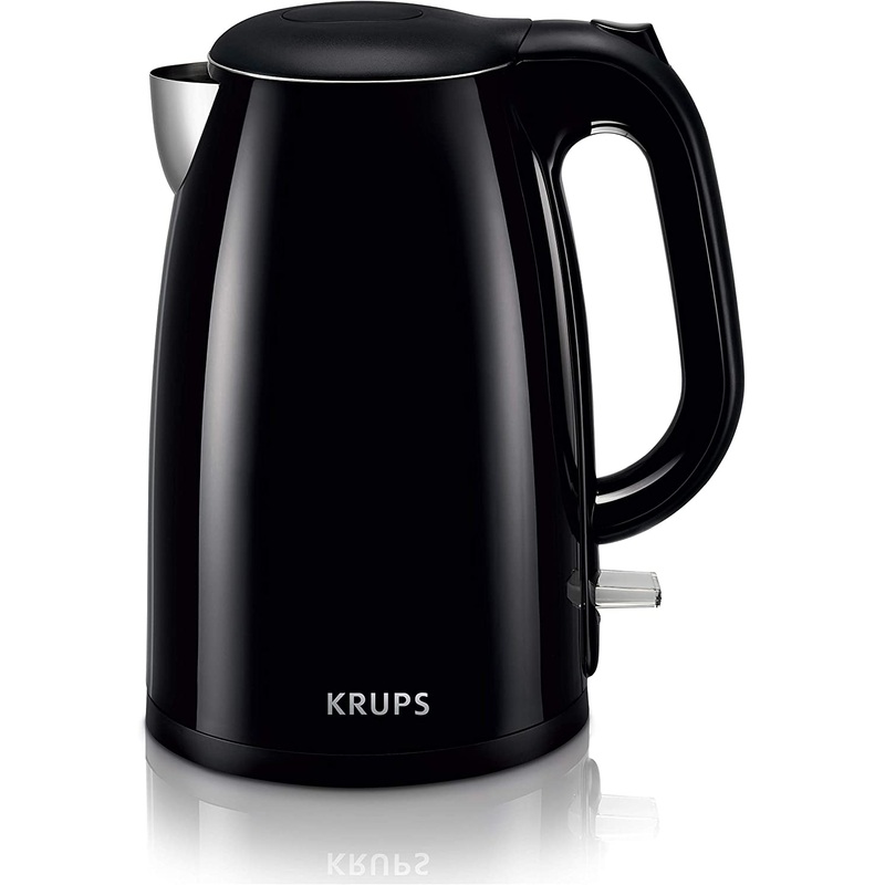 Krups Cool Touch Plastic and Stainless Steel Electric Kettle 1.5 Liter 1500 Watts Double Wall, Fast Boiling, Auto Off, Keep Warm, Cordless Black | Bigbigmart.com