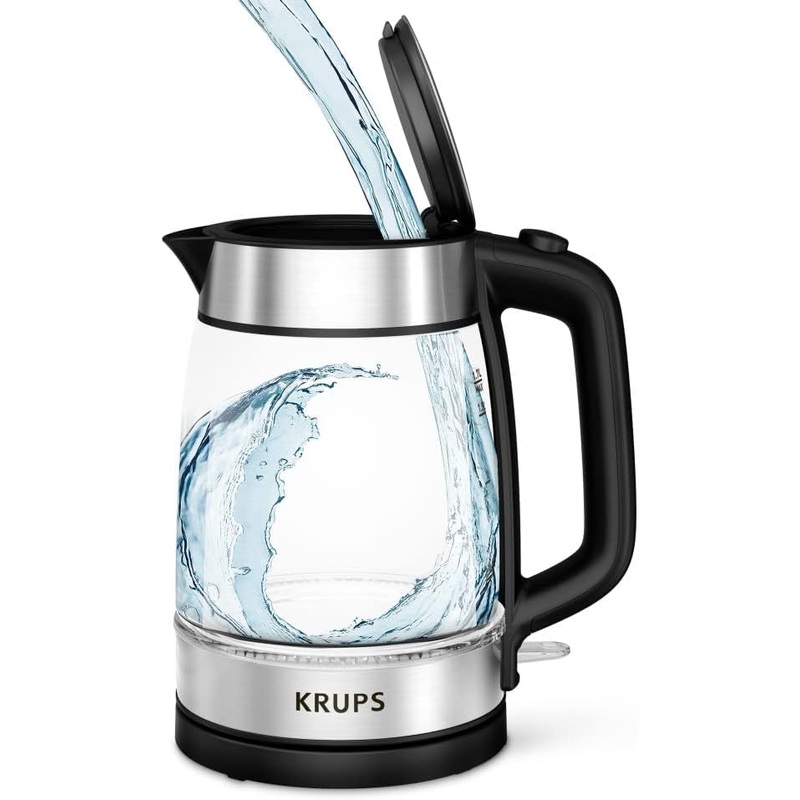Krups Glass Electric Kettle 1.7 Liter LED Indicator, Anti Scale Filter, 1500 Watts Digital Control, Double Wall, Fast Boiling, Auto Off, Keep Warm, Cordless | Bigbigmart.com