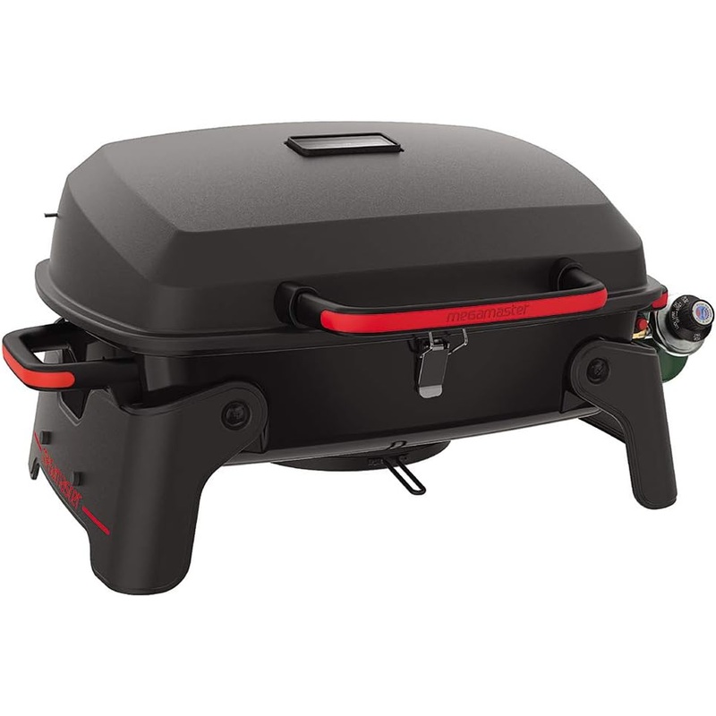 Megamaster 820-0065C 1 Burner Portable Gas Grill for Camping, Outdoor Cooking , Outdoor Kitchen, Patio, Garden, Barbecue with Two Foldable legs, Red + Black | Bigbigmart.com