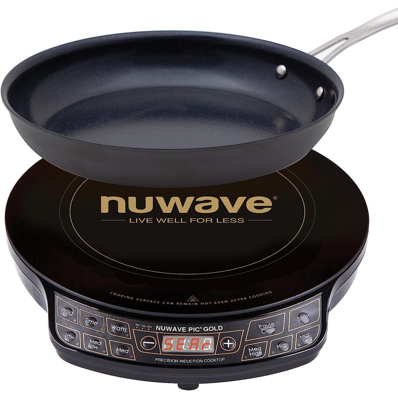 Nuwave Gold Precision Induction Cooktop, Portable, Powerful Large 8 Heating Coil, 12 Shatter-Proof, Heat-Resistant Ceramic Glass Surface, 10.5 Duralon Healthy Ceramic Non-Stick Fry Pan Included | Bigbigmart.com