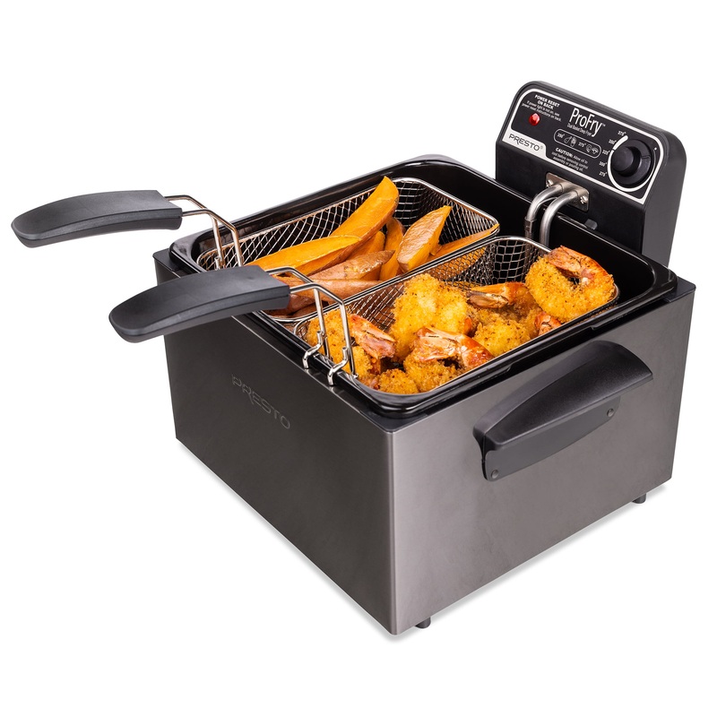 Presto 5Qt Dual Basket Pro Fry Immersion Element Black Deep Fryer 05489 | Bigbigmart.com