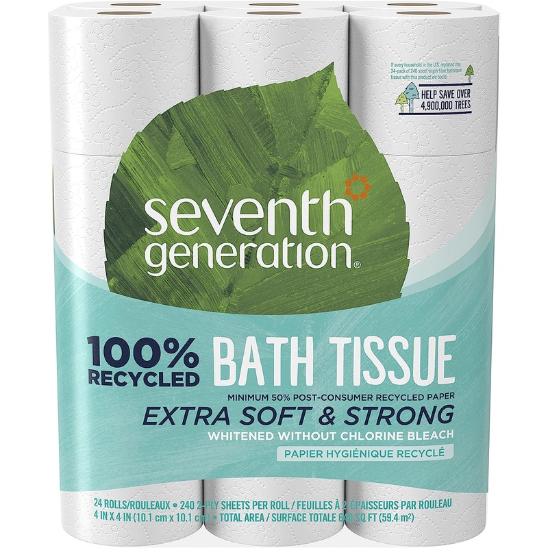 Seventh Generation Toilet Paper White Bathroom Tissue 2-ply 100% Recycled Paper without Chlorine Bleach 24 count, (Pack of 2) | Bigbigmart.com