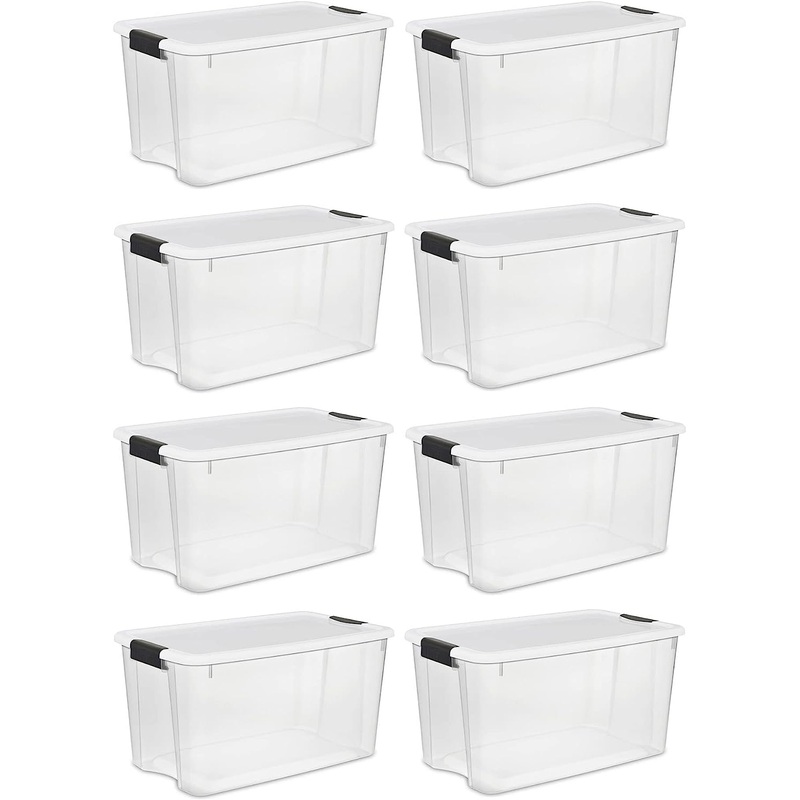 Sterilite 70 Quart Clear Plastic Stackable Storage Container Bin Box Tote with White Latching Lid Organizing Solution for Home & Classroom, 8 Pack | Bigbigmart.com