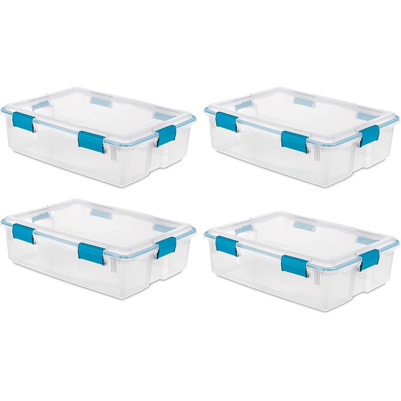 Sterilite Multipurpose 37 Quart Clear Plastic Under-Bed Storage Tote Bins with Secure Gasket Latching Lids for Home Organization, (4 Pack) | Bigbigmart.com
