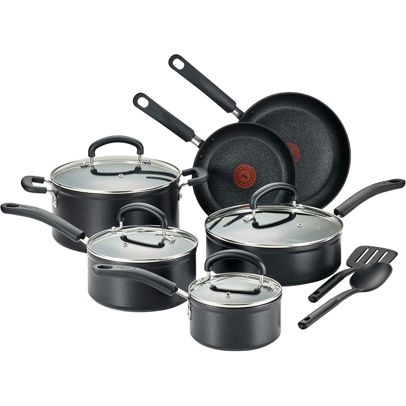 T-fal Advanced Nonstick Cookware Set 12 Piece Pots and Pans, Dishwasher Safe Black | Bigbigmart.com