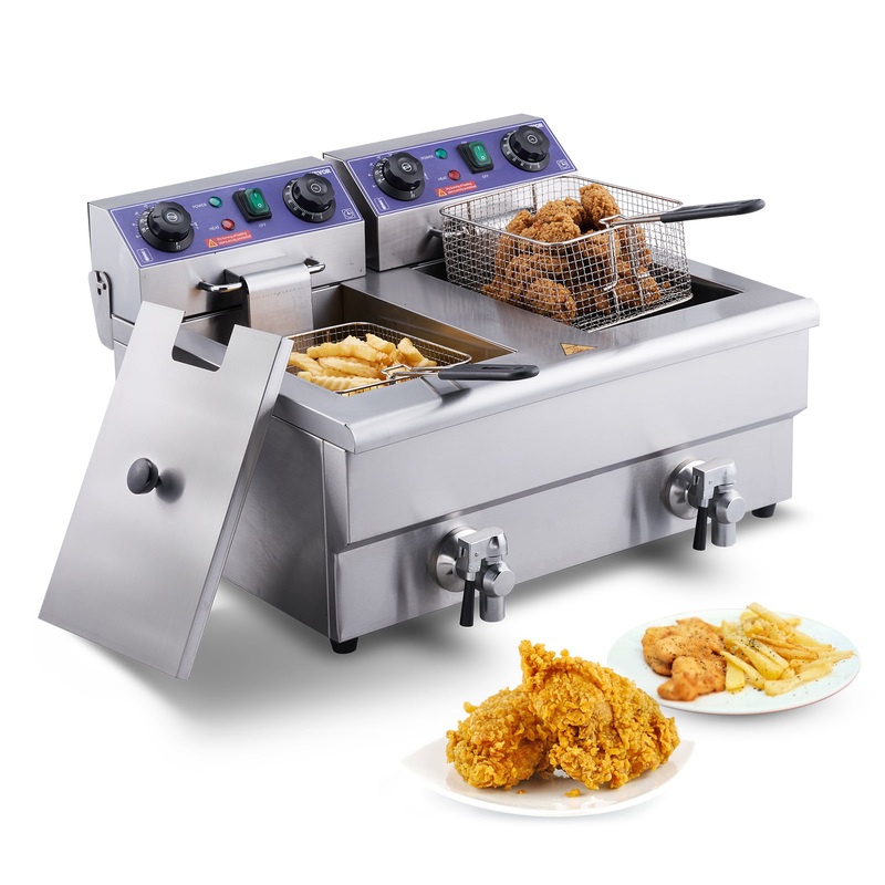 VEVOR Commercial Electric Deep Fryer Countertop Deep Fryer with Dual Tanks 3000W | Bigbigmart.com