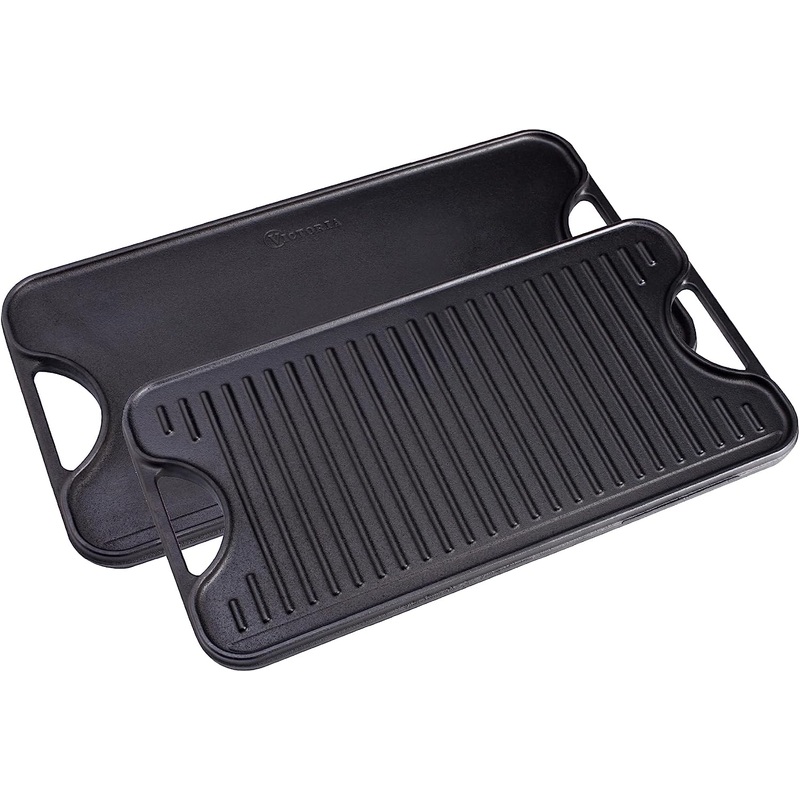 Victoria 18.5-by-10-Inch Rectangular Cast Iron Griddle, Preseasoned Reversible Griddle | Bigbigmart.com