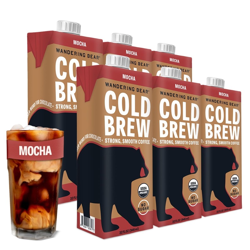 Wandering Bear Organic Mocha Cold Brew Coffee, 32 fl oz, 6 pack – Extra Strong, Smooth, Organic, Unsweetened, Shelf-Stable, and Ready to Drink Iced Coffee, Cold Brewed Coffee, Cold Coffee | Bigbigmart.com