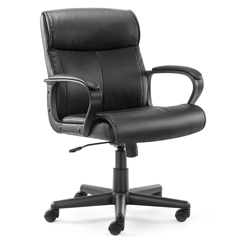 Adjustable Height PU Leather surface Mid-back Office Chair, Black | Bigbigmart.com