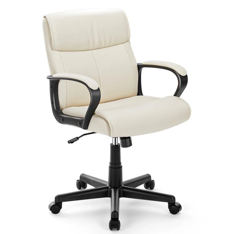 Adjustable Height PU Leather surface Mid-back Office Chair, White | Bigbigmart.com