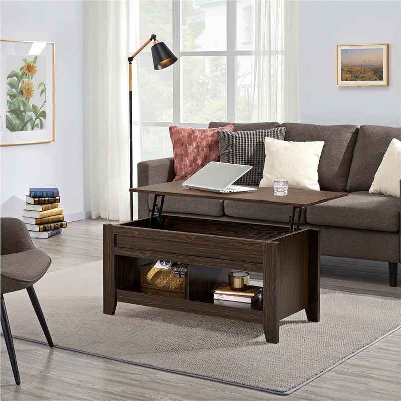 Alden Design 41 Lift Top Coffee Table with 2 Storage Compartments, Espresso | Bigbigmart.com