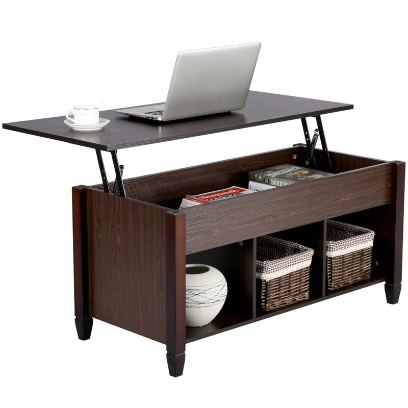 Alden Design 41 Lift Top Coffee Table with 3 Storage Compartments, Espresso | Bigbigmart.com