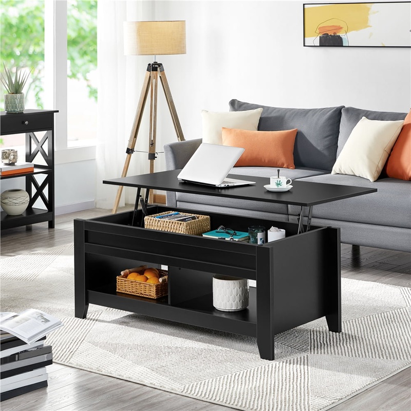 Alden Design 47.5 Lift Top Coffee Table with 2 Storage Compartments, Black | Bigbigmart.com
