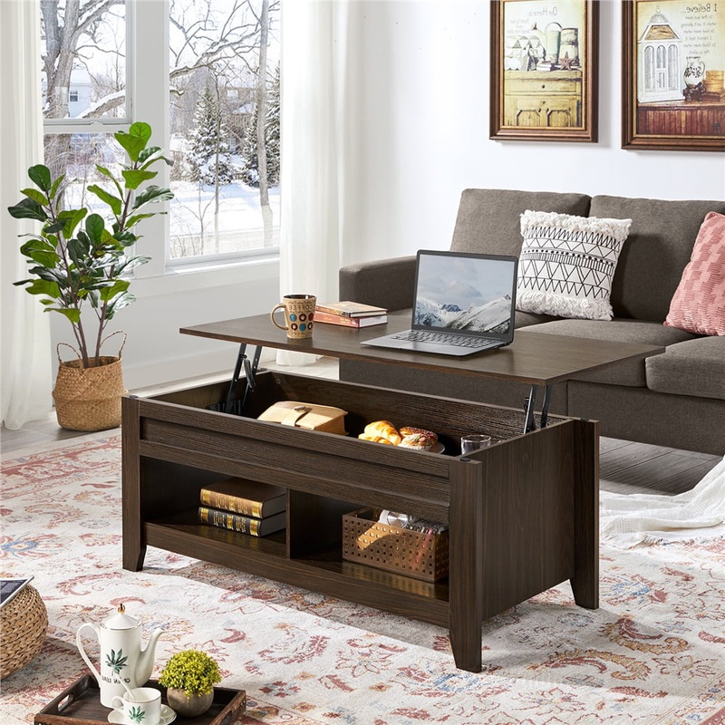 Alden Design 47.5 Lift Top Coffee Table with 2 Storage Compartments, Espresso | Bigbigmart.com