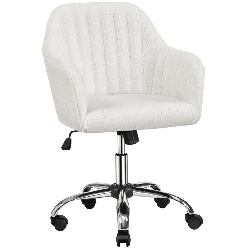 Alden Designs Boucle Mid-Back Task Chair with Armrests, Ivory | Bigbigmart.com