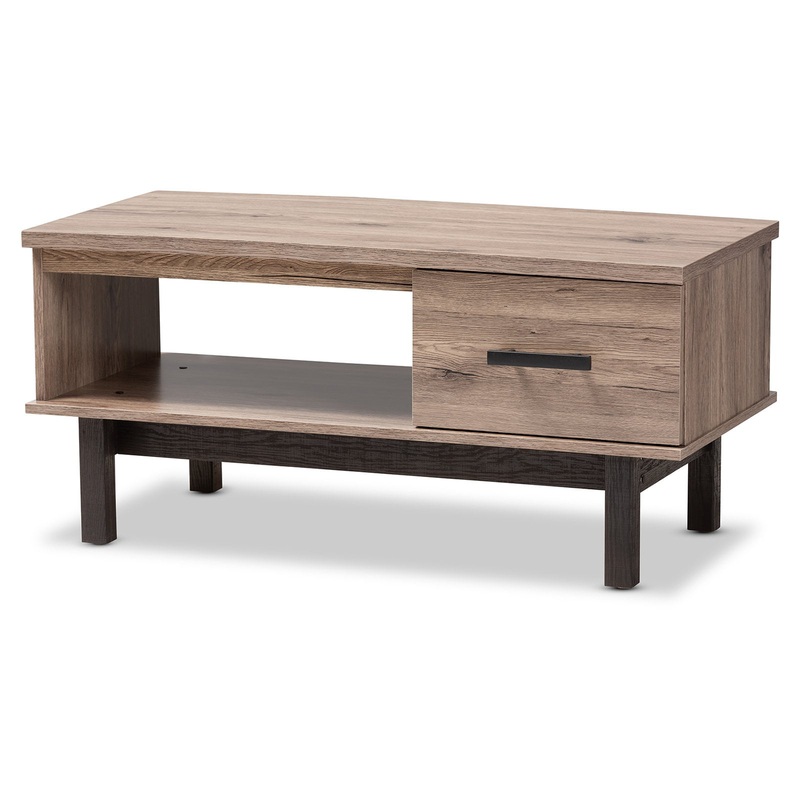 Baxton Studio Arend Modern and Contemporary Two-Tone Oak Brown and Black Wood 1-Drawer Coffee Table | Bigbigmart.com