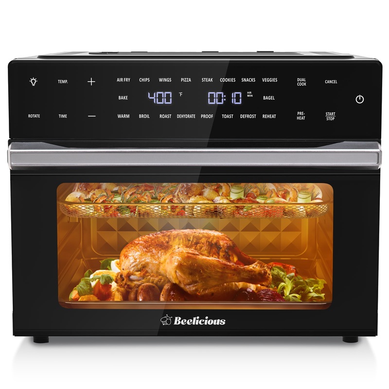 Beelicious Smart Large Air Fryer Toaster Ovens, 30L Extra Large, with Rotisserie & Dehydrator, 6 Accessories, Black | Bigbigmart.com