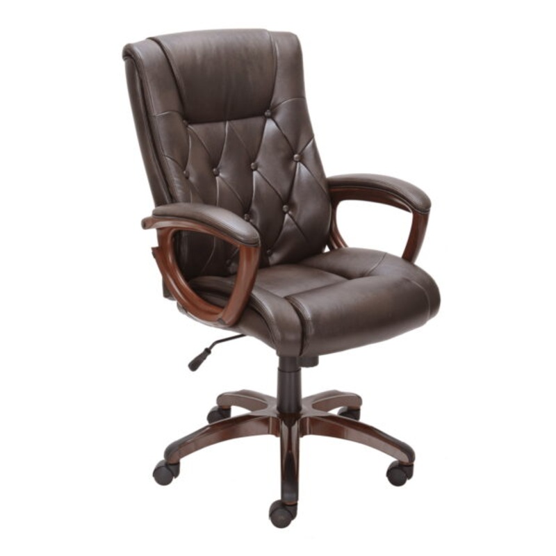 Better Homes and Gardens Executive, Mid-Back Manager’s Office Chair with Arms, Brown Bonded Leather, Brown | Bigbigmart.com