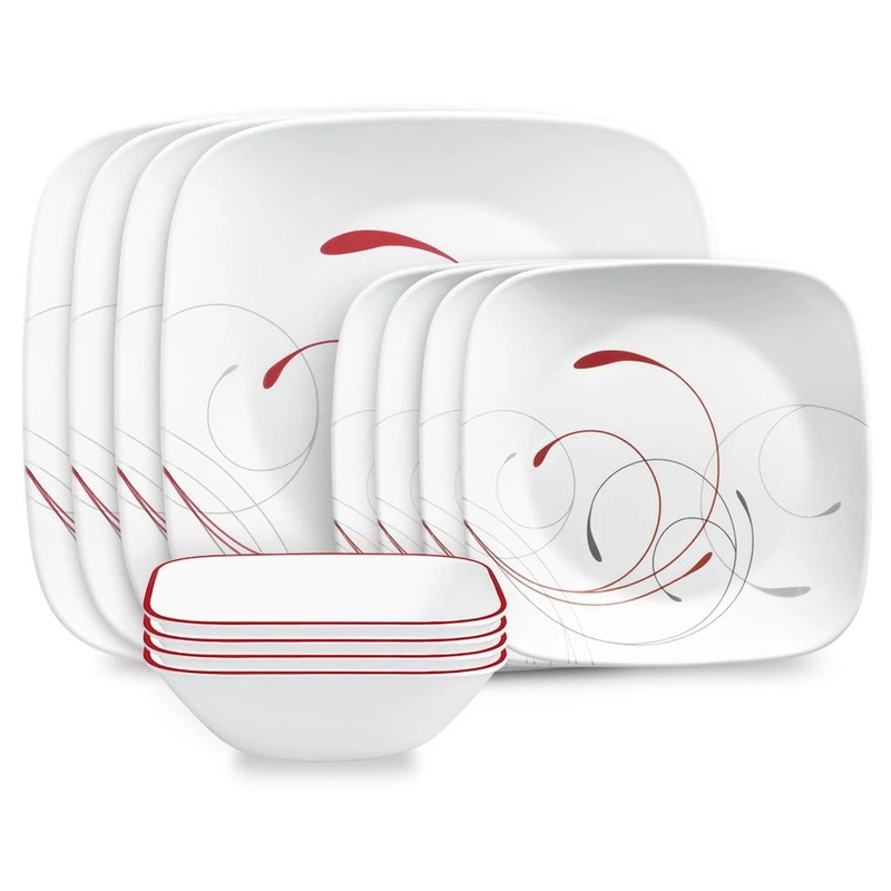 Corelle Pure White Square 12-piece Dinnerware Set, Service for 4 | Bigbigmart.com
