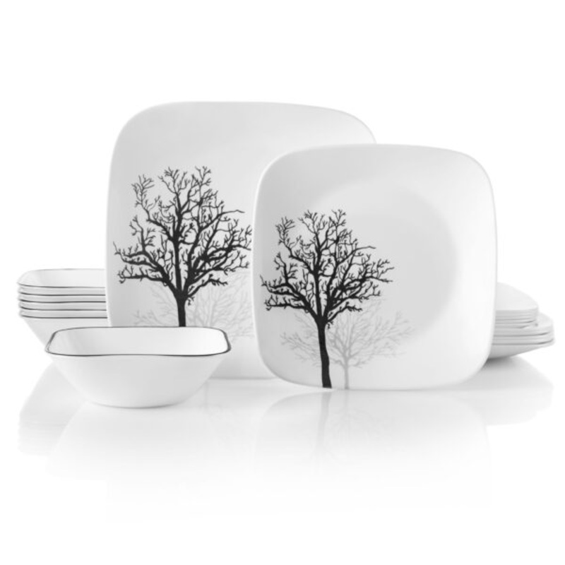 Corelle Square Timber Shadows 18-piece Dinnerware Set, Service for 6 | Bigbigmart.com