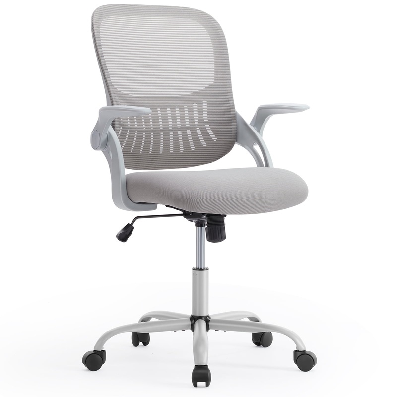 Desk Chair, Ergonomic Home Office Chair with Flip-Up Armrests, Rolling Chair with Lumbar Support, Executive Height Adjustable Swivel Task Chair, Grey | Bigbigmart.com