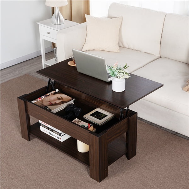 Easyfashion Modern 38.6 Rectangle Wooden Lift Top Coffee Table with Lower Shelf, Espresso | Bigbigmart.com