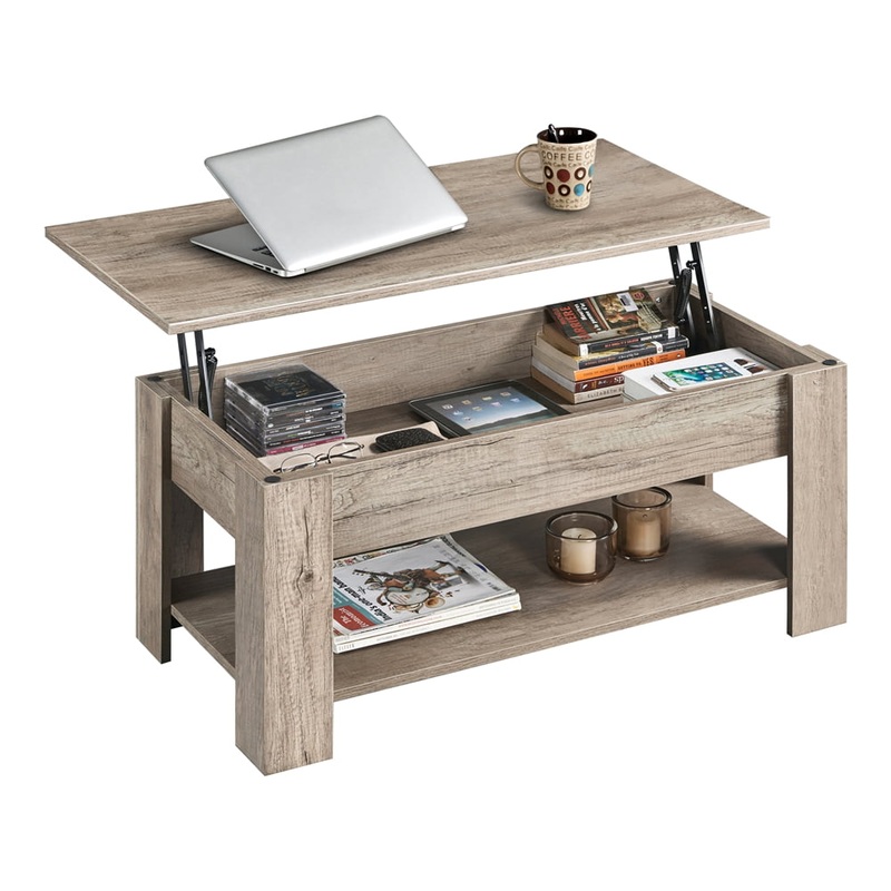 Easyfashion Modern Rectangle Wood Coffee Table with Storage, Gray | Bigbigmart.com