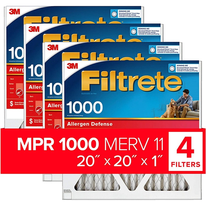 Filtrete 20x20x1, AC Furnace Air Filter, MPR 1000, Micro Allergen Defense, 4-Pack exact dimensions 19.69 x 19.69 x 0.81 | Bigbigmart.com