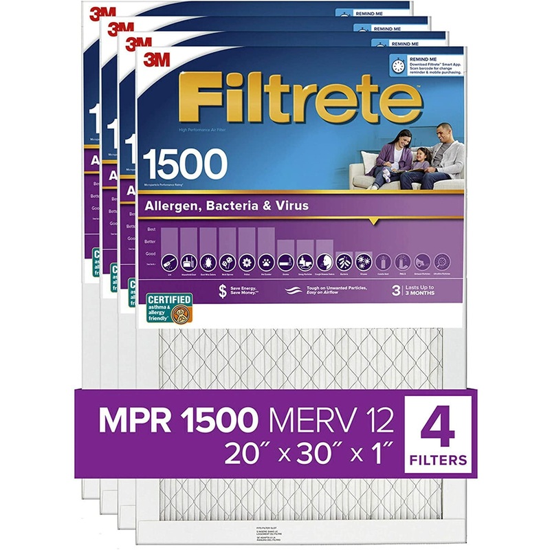 Filtrete 20x30x1, AC Furnace Air Filter, MPR 1500, Healthy Living Ultra Allergen, 4-Pack exact dimensions 19.84 x 29.84 x 0.78 | Bigbigmart.com