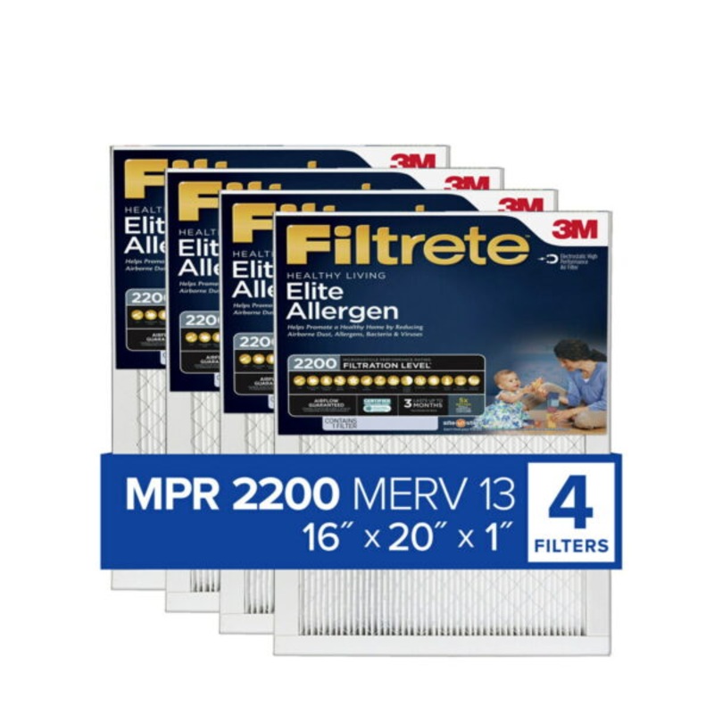 Filtrete by 3M 16x20x1, MERV 13, Elite Allergen Reduction HVAC Furnace Air Filter, MPR 2200, 4 Filters | Bigbigmart.com