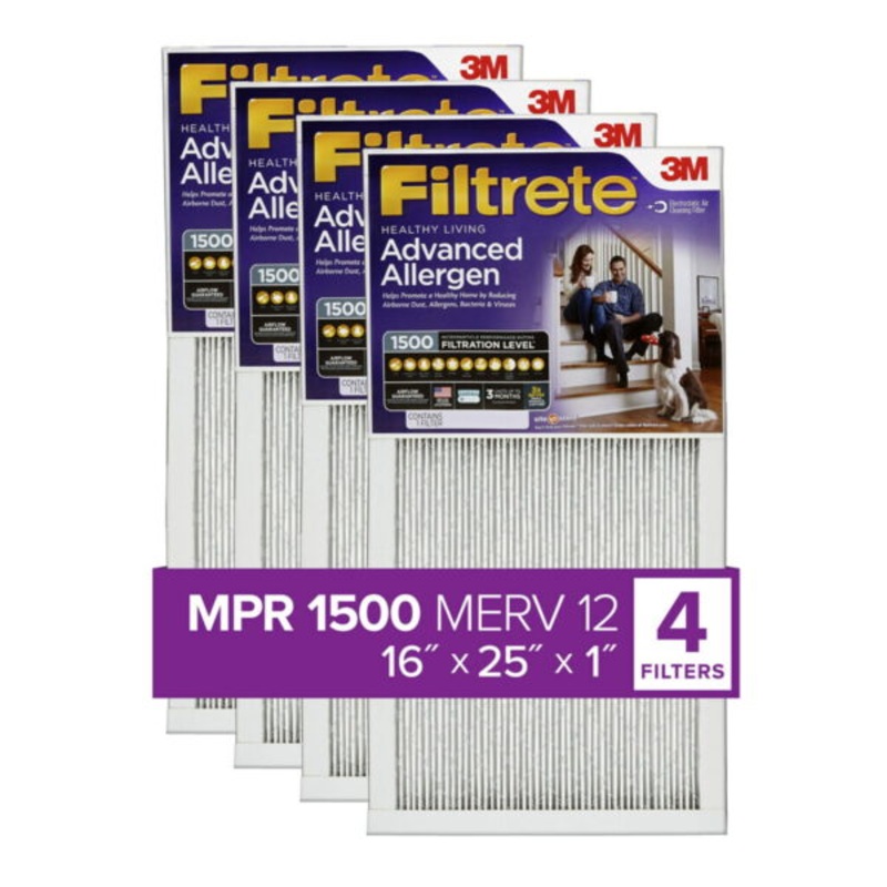 Filtrete by 3M, 16x25x1, MERV 12, Advanced Allergen Reduction HVAC Furnace Air Filter, Captures Allergens, Bacteria, Viruses, 1500 MPR, 4 Filters | Bigbigmart.com