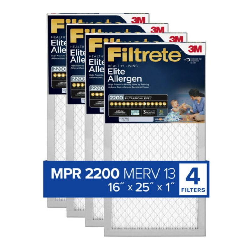 Filtrete by 3M 16x25x1, MERV 13, Elite Allergen Reduction HVAC Furnace Air Filter, MPR 2200, 4 Filters | Bigbigmart.com