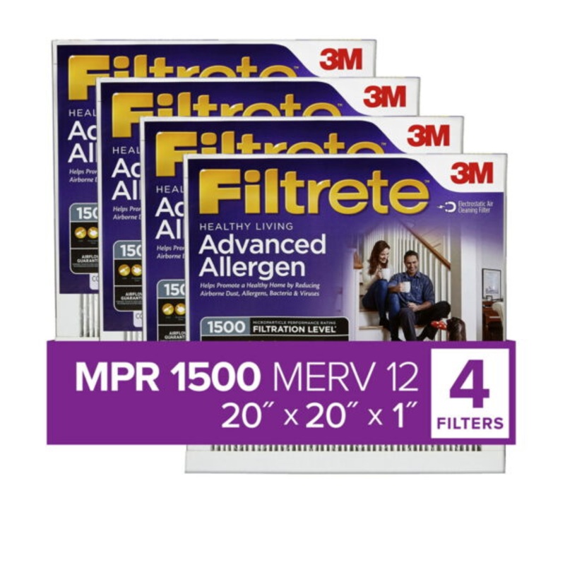 Filtrete by 3M 20x20x1, MERV 12, Advanced Allergen Reduction HVAC Furnace Air Filter, 1500 MPR, 4 Filters | Bigbigmart.com