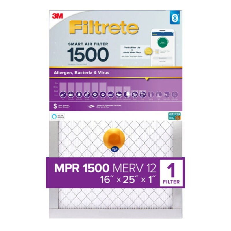 Filtrete Smart 16x25x1, MERV 12, Allergen, Bacteria Virus HVAC Air and Furnace Filter, 1500 MPR, 1 Filter | Bigbigmart.com