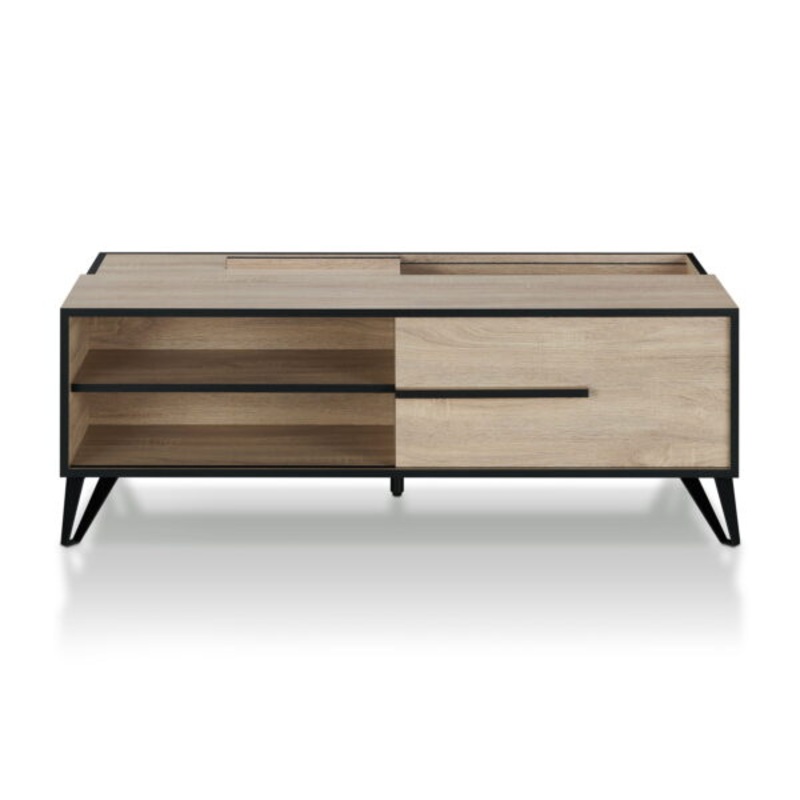 Furniture of America Saran Modern Wooden Multi-Storage Coffee Table, Natural Oak | Bigbigmart.com