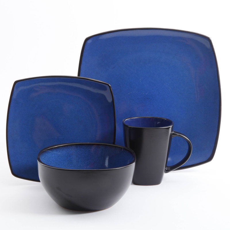 Gibson Home Soho Lounge Square Stoneware 16 Piece Dinnerware Set, Blue | Bigbigmart.com
