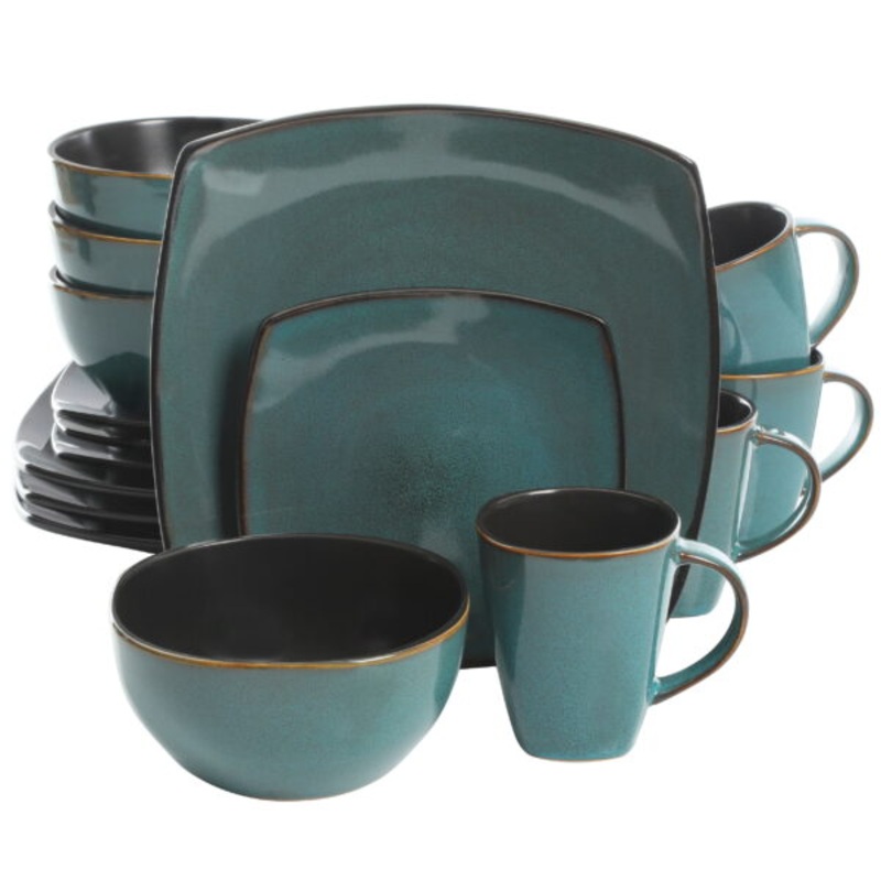 Gibson Home Soho Lounge Square Stoneware 16 Piece Dinnerware Set, Teal | Bigbigmart.com