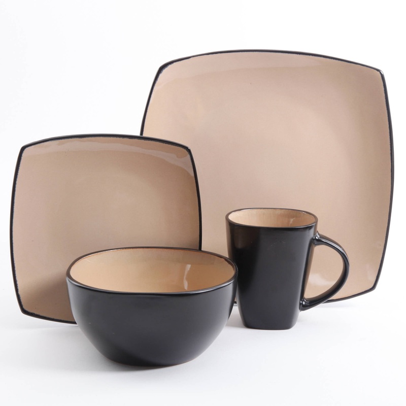 Gibson Soho Lounge Square 16-Piece Dinnerware Set – Taupe | Bigbigmart.com