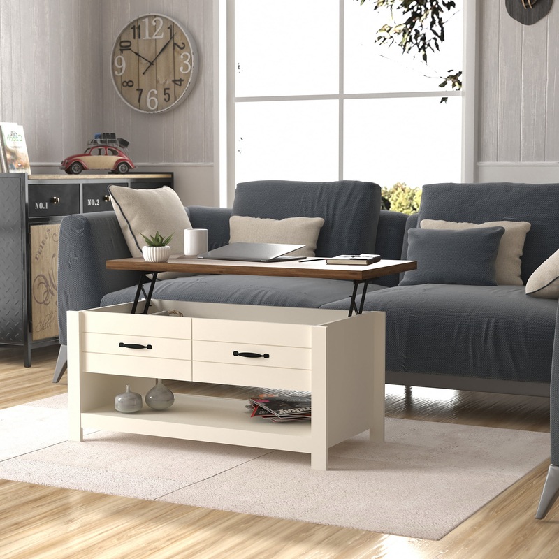 Hillsdale Lancaster Farmhouse Wood Lift Top Coffee Table, Ivory/Oak | Bigbigmart.com