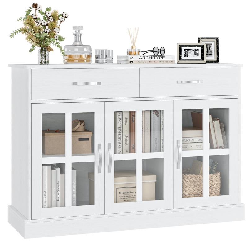 Homfa Buffet Storage Cabinet, Kitchen Sideboard with 3 Doors&2 Drawers for Dining Room, White Finish | Bigbigmart.com