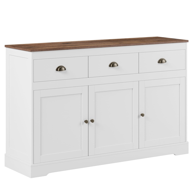 Homfa Sideboard Storage Cabinet with 3 Drawers & 3 Doors, 53.54” Wide Buffet Cabinet for Dining Room, White | Bigbigmart.com