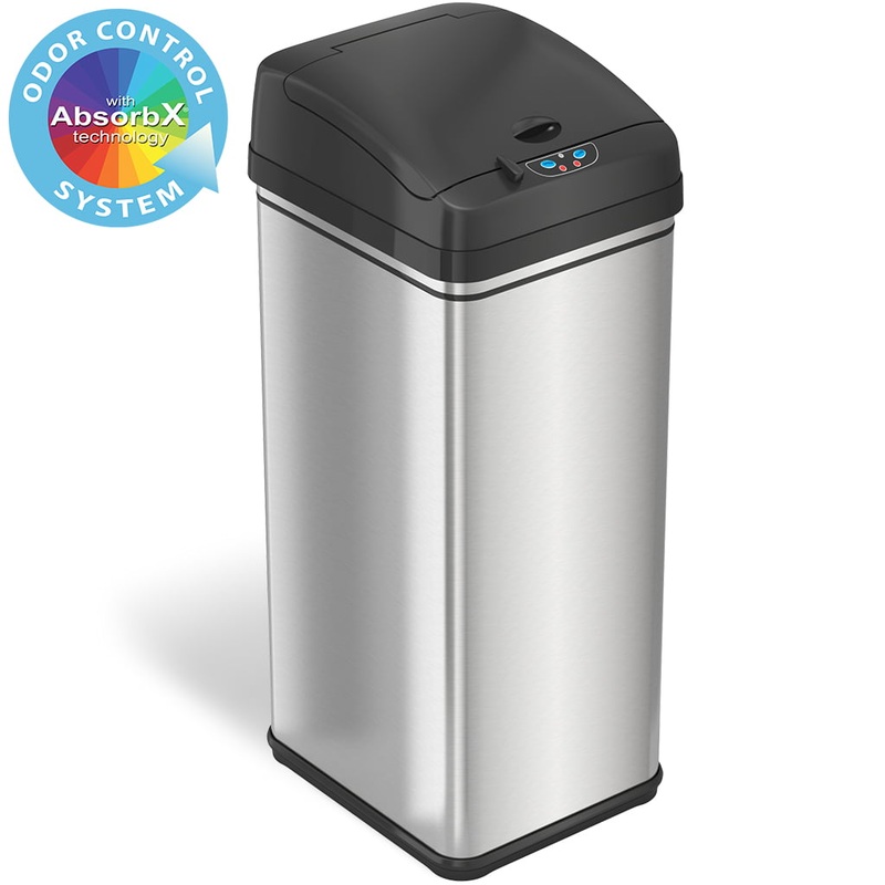 iTouchless 13 gal Odor Absorbing Automatic Stainless Steel Kitchen Garbage Can | Bigbigmart.com