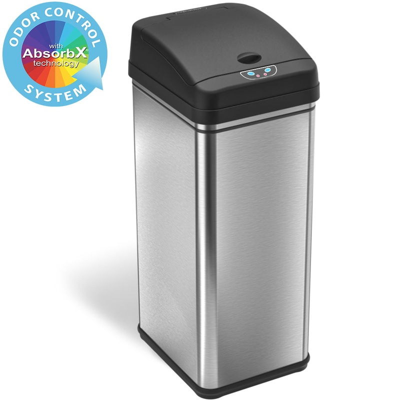 iTouchless 13 Gallon Touchless Sensor Kitchen Trash Can, Stainless Steel, Odor Filter System | Bigbigmart.com