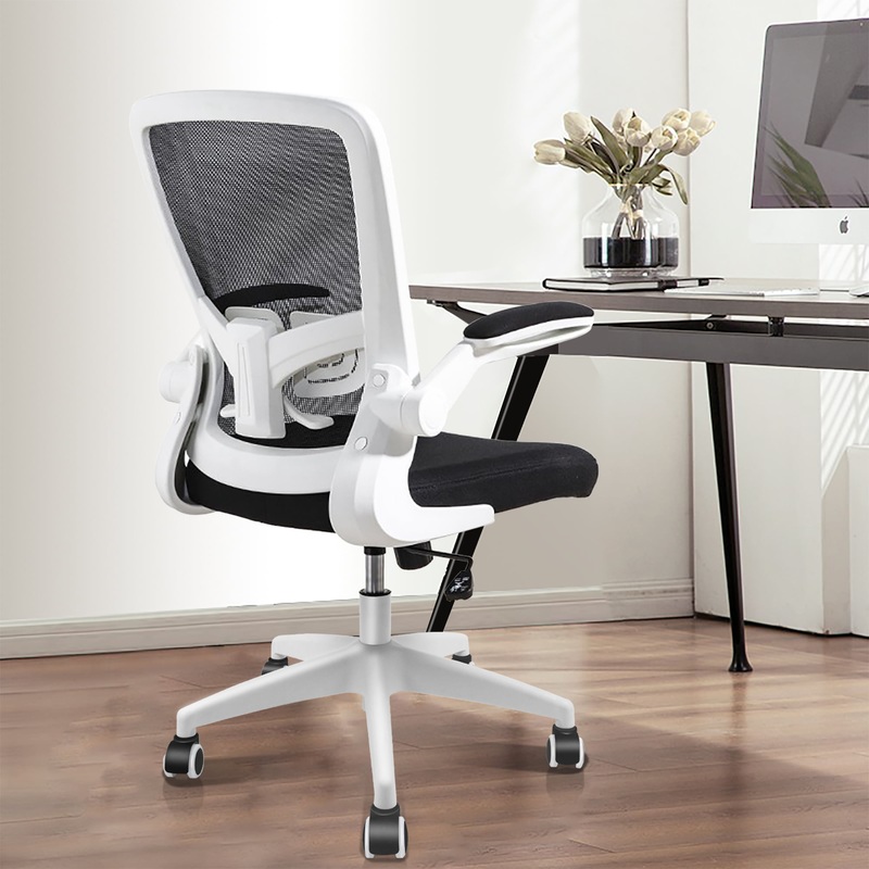 KERDOM Office Chair, Ergonomic Desk Chair with Adjustable Lumbar Support and Flip up Arms, White | Bigbigmart.com